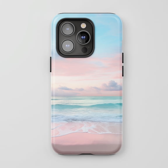 Pink Sand Beach Ocean For All iPhone Series Protective Phone Case Aesthetic Landscape Pastel Pink Blue