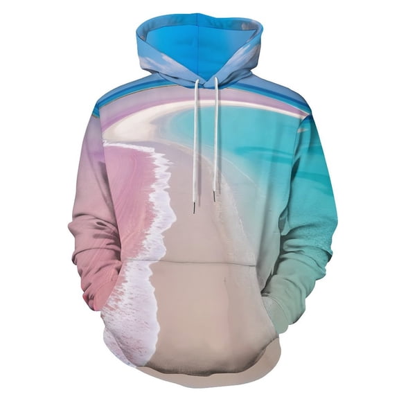 Pink Sand Beach Paradise Men's Women Vintage 3D Hooded Sweatshirt - All-Season Loose Fit Streetwear