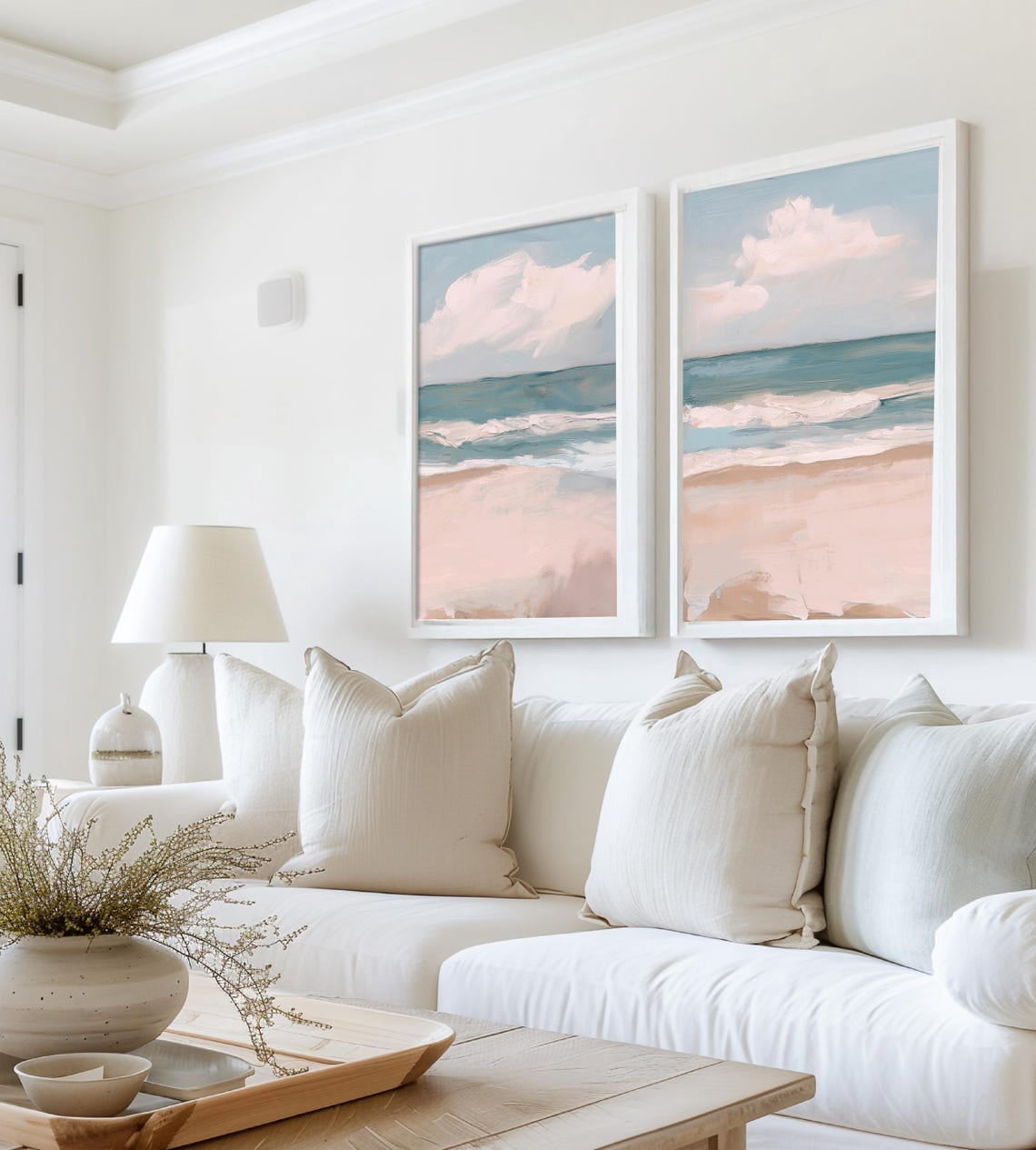 Sand Soft Fall Pink Sand Beach Prints, Soft Blue Coastal Seascape Wall Art - Walmart.com