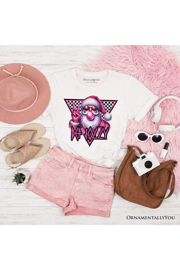 Pink Santa Blowing Bubblegum T‑Shirt, Def Jolly Coquette Retro Christmas Tee