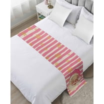 Pink Santa Christmas Bed Runner for Twin Size Bed, Xmas Snowflake Pink Striped Bedspread Protector Slipcover Bed Scarf for Foot Bed Runners & Scarves for Bedroom Hotel Wedding Room 71x20 Inches