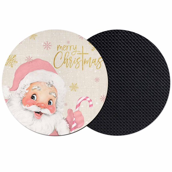 Pink Santa Christmas Coasters Set of 2, Absorbent Coasters for Drinks, Xmas Snowflake Winter Rustic Coaster for Desk Coffee Table Protection, Home Decor House Warming Gifts 4"
