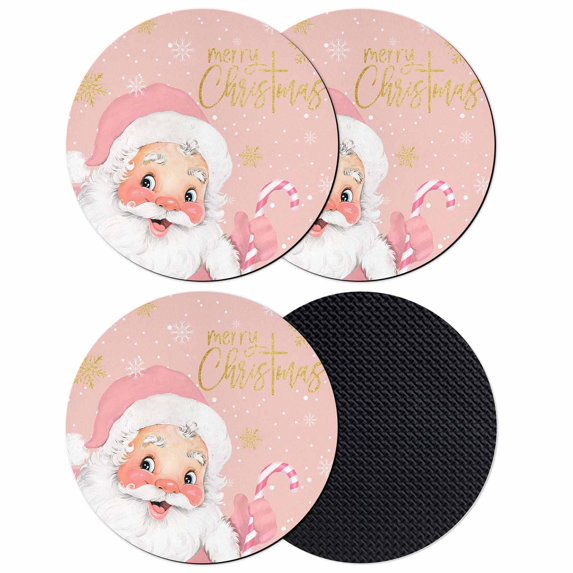 Pink Santa Christmas Coasters Set of 4, Absorbent Coasters for Drinks, Merry Christmas Snowflake Coaster for Desk Coffee Table Protection, Home Decor House Warming Gifts 4"