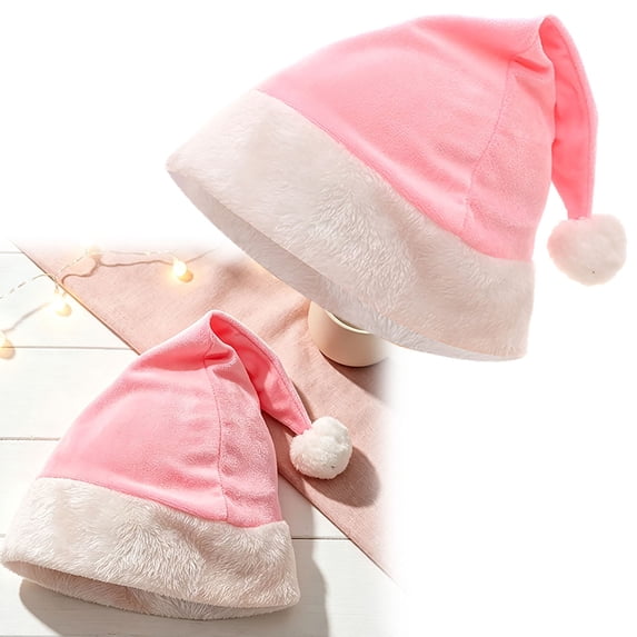 Pink Santa Hat for Unisex, Non-woven Polyester Christmas Cap with White Cuff, Festive Xmas Costume Headwear for Holiday Party