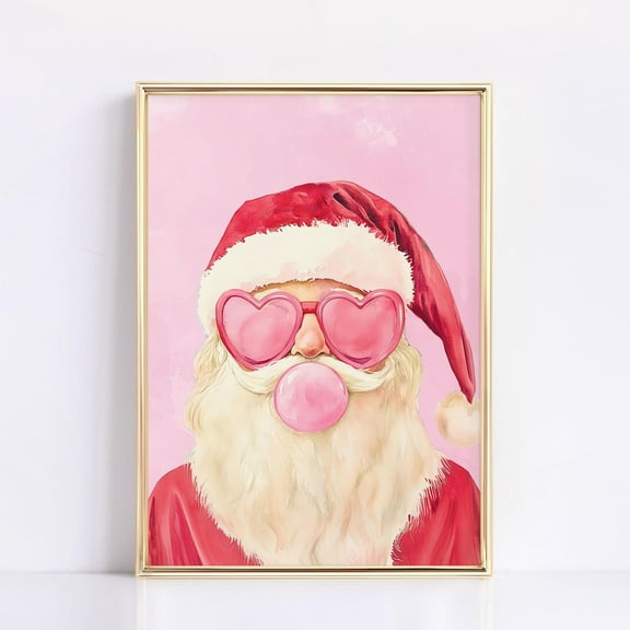 Pink Santa Print: Girly Christmas Wall Art, Pink Holiday Decor, 12x18 UNFRAMED