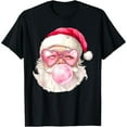 thumbnail image 1 of Pink Santa Sunglasses Graphic Tee, Vintage Christmas T-Shirt for Men, Soft Comfort Casual Top，Cute，cotton，black，S-5XL, 1 of 1