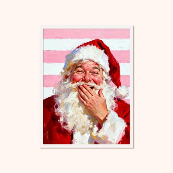 Pink Santa Wall Art, Modern Pastelposter, Unframed Canvas Size 12x18