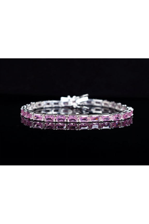 Pink Sapphire CZ Tennis Bracelet,Sapphire Promise Jewelry Octagon Bracelet Pink Gemstone Wedding Bracelet Bridesmaid Gifts