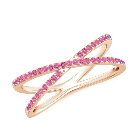 Pink Sapphire Criss Cross Wedding Band for Women 925 Sterling Silver/ Rose Gold Plated Birthstone Stackable Ring X Promise Ring for Her Size 7