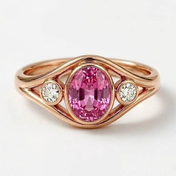 Pink Sapphire And Diamond Ring, Minimalist Proposal Ring, Dainty Engagement Ring, 925 Sterling Silver Stackable Band Past Present Future Ring, Pink Gemstone Ring.
