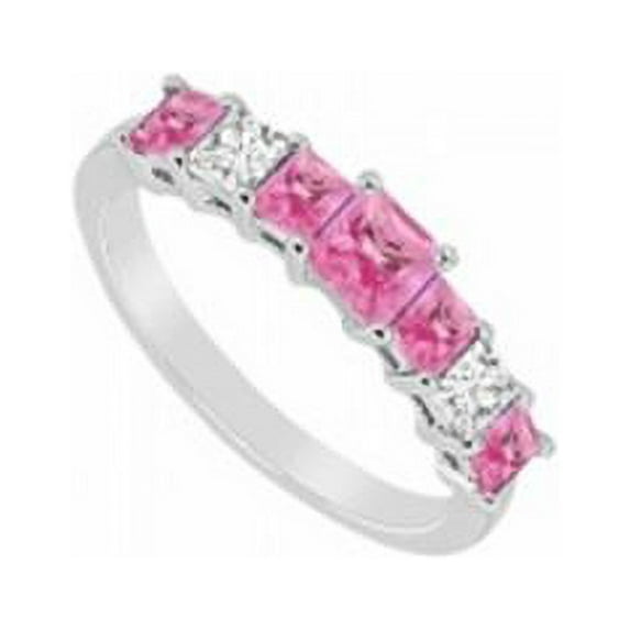 Pink Sapphire & Diamond Wedding Band 14K White Gold, 2.50 CT - Size 8.5