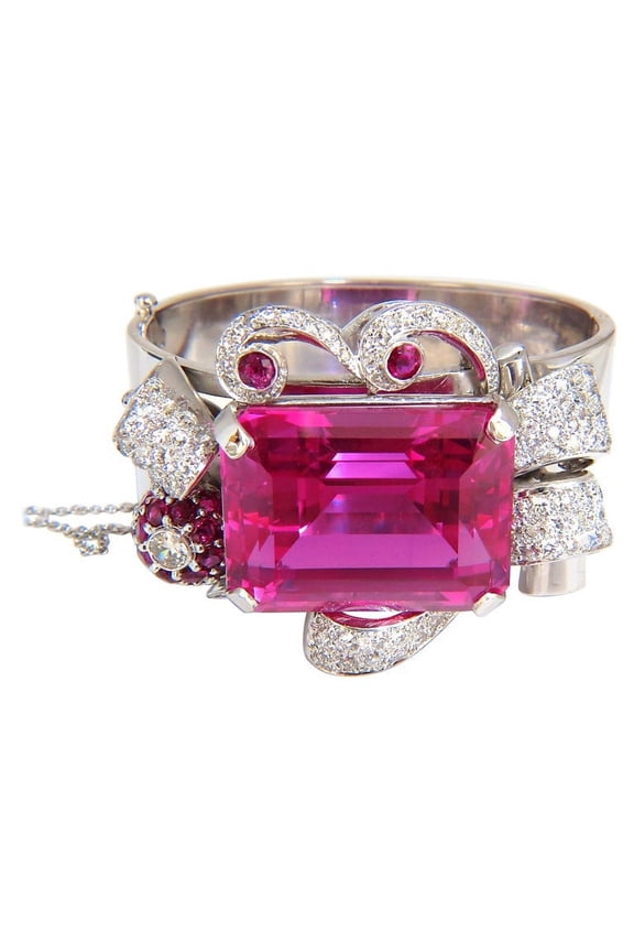 Pink Sapphire Diamonds Ruby Bangle Bracelet Parisian Posh Deco