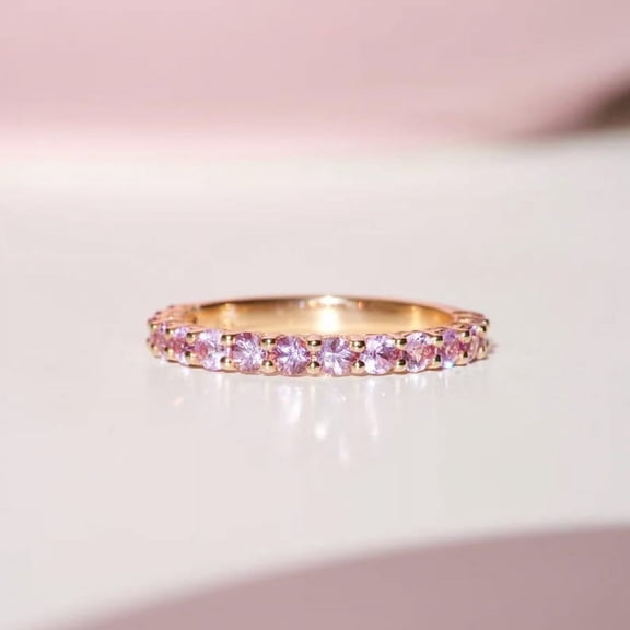 Pink Sapphire Eternity Band | Anniversary Wedding Ring | Sapphire Round Jewelry | Matching Band | Promise Ring | Wedding Anniversary
