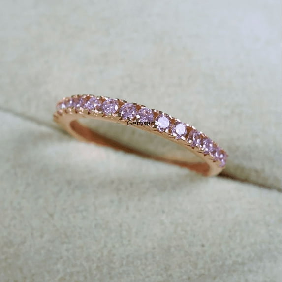 Pink Sapphire Eternity Ring 2mm Pink Sapphire Pave Half Eternity Band Sapphire Wedding Anniversary Band Stacking September Birthstone Gifts.