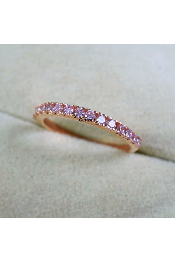 Pink Sapphire Eternity Ring 2mm Pink Sapphire Pave Half Eternity Band Sapphire Wedding Anniversary Band Stacking September Birthstone Gifts.