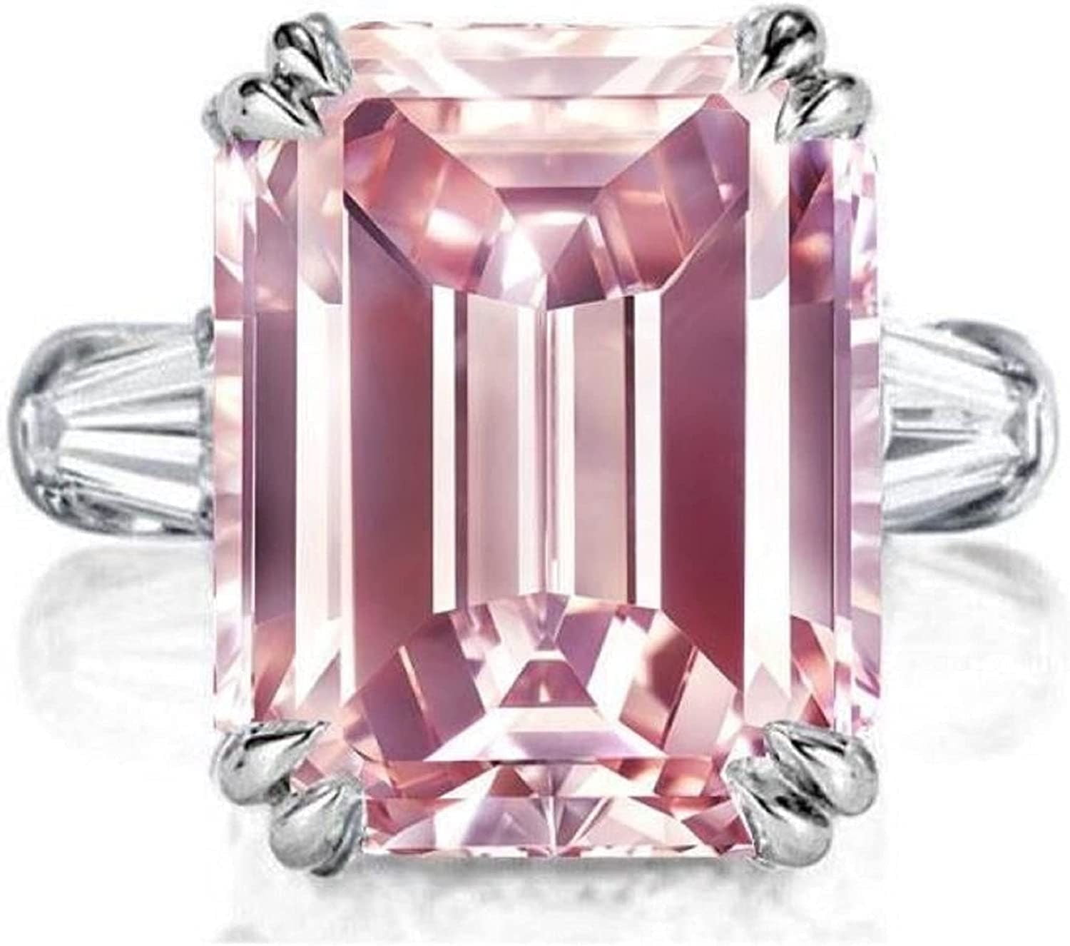 Arenagemsjewellery Emerald Cut Pink Sapphire Ring, 5.25 ct, 925 Sterling Silver, Size 9