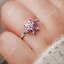 Pink Sapphire Ring Silver Gold Floral Ring September Birthstone Women Wedding Gift