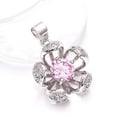 thumbnail image 1 of Pink Sapphire - Simulated, CZ 925 Sterling Silver Platinum Plated Flower Pendant 1.00" P1, Sapphire Pendant, Gift For Her, Round Pendant, Pink Pendant, 1 of 2