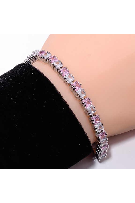 Pink Sapphire -Simulated, CZ 925 Sterling Silver Adjustable Bracelet 7-8" B1043