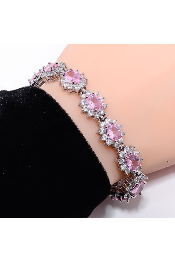 Pink Sapphire -Simulated, CZ 925 Sterling Silver Adjustable Bracelet 7-8" B1263