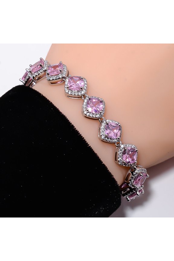 Pink Sapphire -Simulated, CZ 925 Sterling Silver Adjustable Bracelet 7-8" B1731