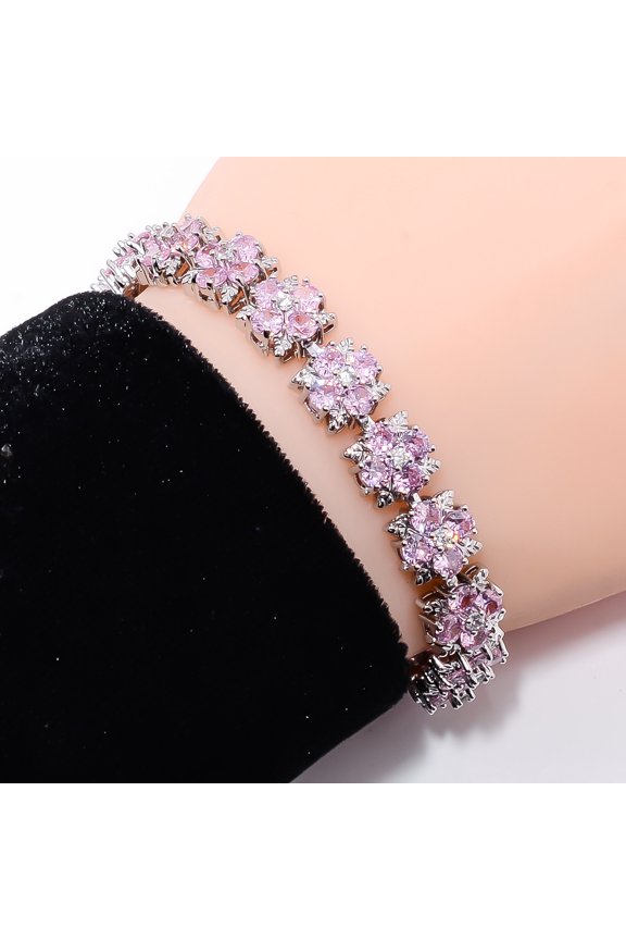 Pink Sapphire -Simulated, CZ 925 Sterling Silver Adjustable Bracelet 7-8" B5037