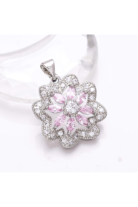 Pink Sapphire - Simulated, CZ 925 Sterling Silver Platinum Plated Pendant 1.00" P80013, Sapphire Pendant, Gift For Her, Marquish Pendant, Pink Pendant