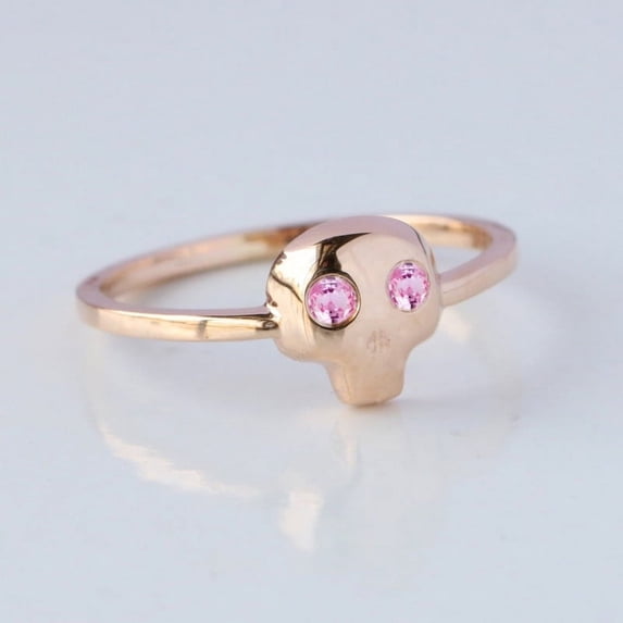Pink Sapphire Skull Ring, Gothic Jewelry, Halloween Ring, 925 Sterling Sliver Ring, Handmad Jewelry, Fine Jewelry, Skull Head Ring