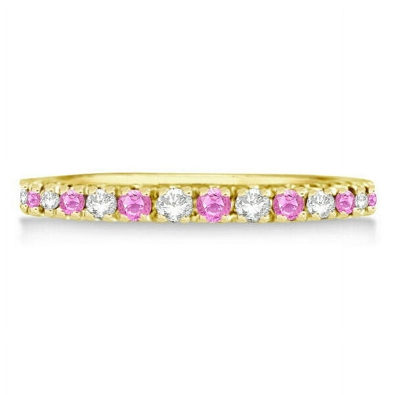 Pink Sapphire Topaz Stackable Eternity Band Ring Guard 925 Sterling Silver Yellow Gold Plated Gemstone Jewelry For Women Gift By KIRAN FINE JEWELS