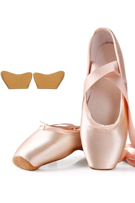 Pink Satin Ballet Pointe Shoes Women Professional Satin Dance Toe Shoes with Ribbons and Toe Pads for Ballet Practice Performance XL
