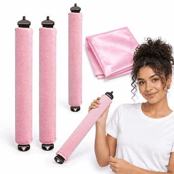 Pink Satin Flexi Heatless Hair Rollers Set for Overnight Curls and Styling