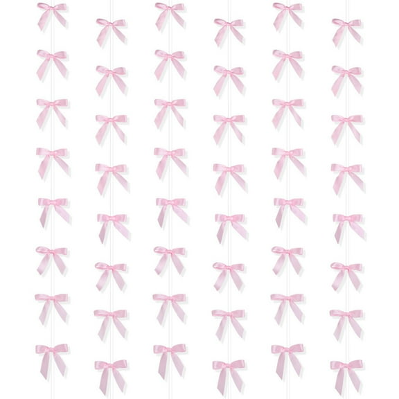 Pink Satin Ribbon Bow Hanging Garland, Bow Party Hanging Decortions, Girls Bow Birthday Baby Shower Decorations, Tying The Knot Bridal Shower Bachelorette Party Decor