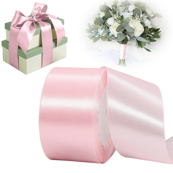 Pink Satin Ribbon, Valentine's Day Satin Ribbon for Gift Wrapping Paper, Valentine's Day Gift Wrapping Paper Ribbon, 2" x 25 Yards Wrapping Paper Ribbon for DIY Gift Decoration