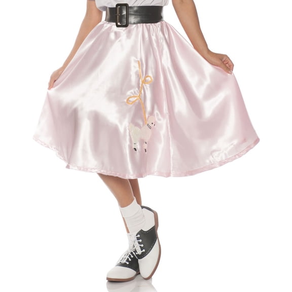 Underwraps Satin Poodle Skirt - Pink A 1950's Inspired Style Satin Elastic Waist Skirt with Embroidered Poodle Patch