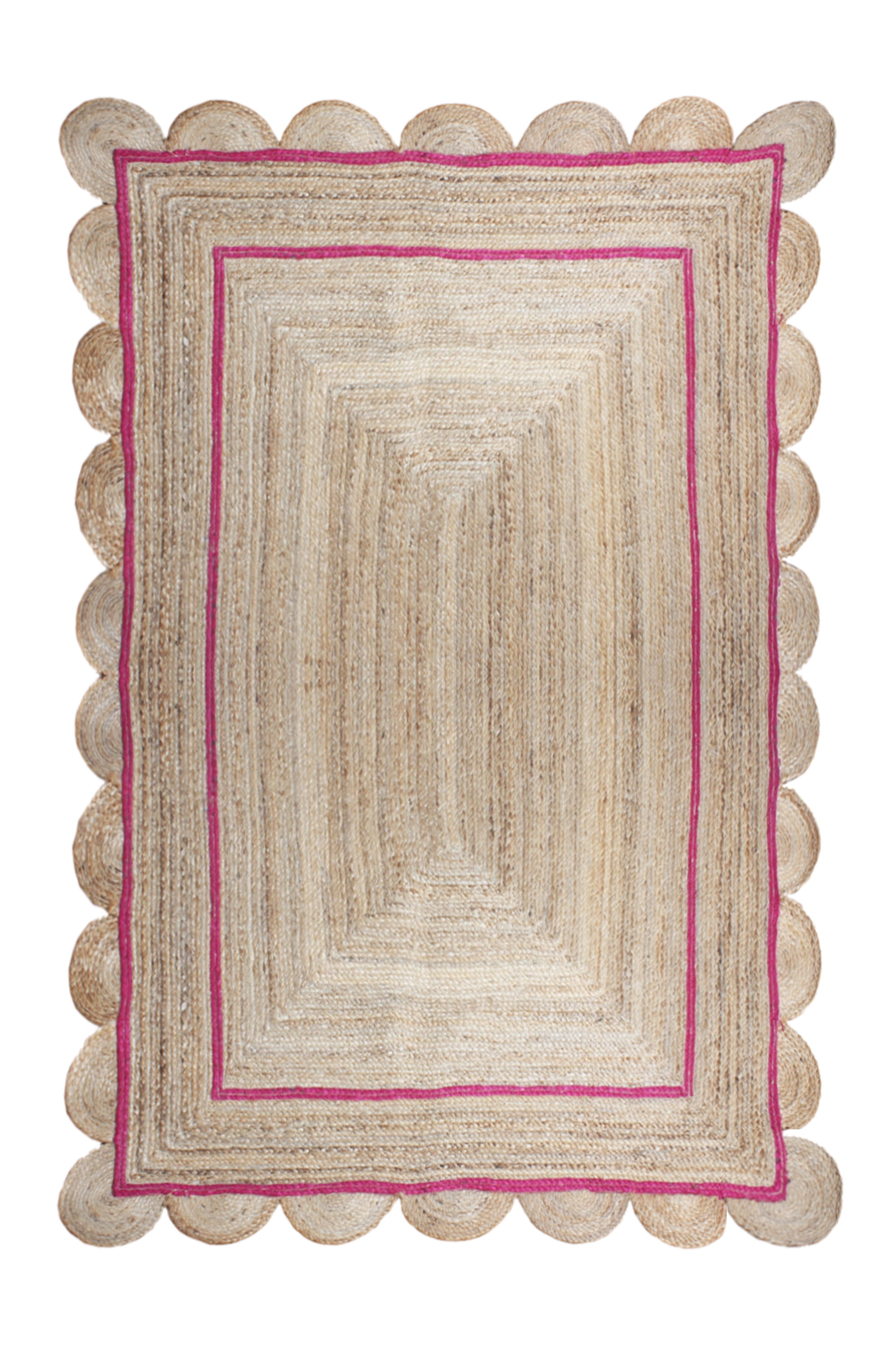 Pink Scalloped Jute Rug Natural Fiber Jute Rug Square Bedroom Decor Carpets Scalloped Outdoor