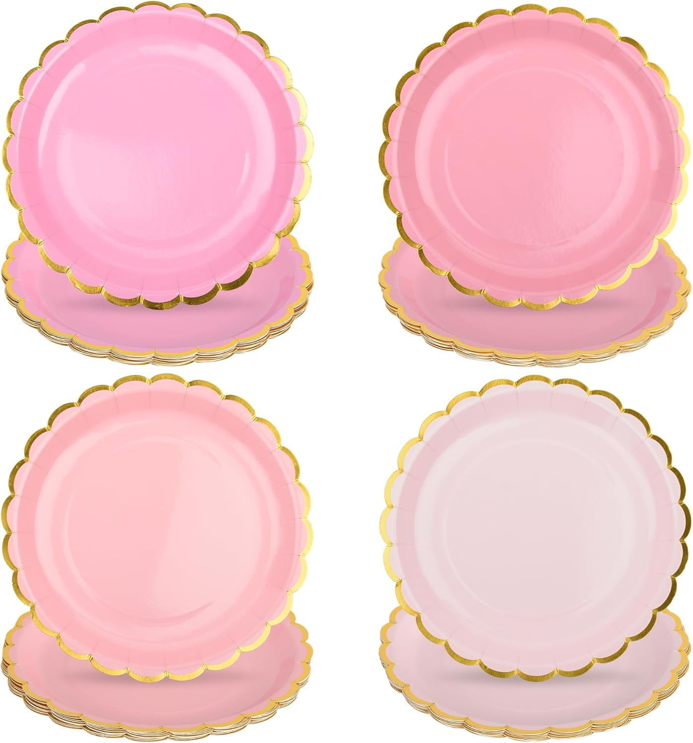 Pink Scalloped Party Plates Gold Foil Border Paper Plates Disposable
