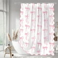 thumbnail image 1 of Pink Scalloped Shower Curtain with Bow Pattern for Bathroom Decor,Cute Ruffle Girly Shower Curtains,Coquettecute Chic Aesthetic Preppy Shower Curtain Set with Hooks 72x72 Inch, 1 of 7
