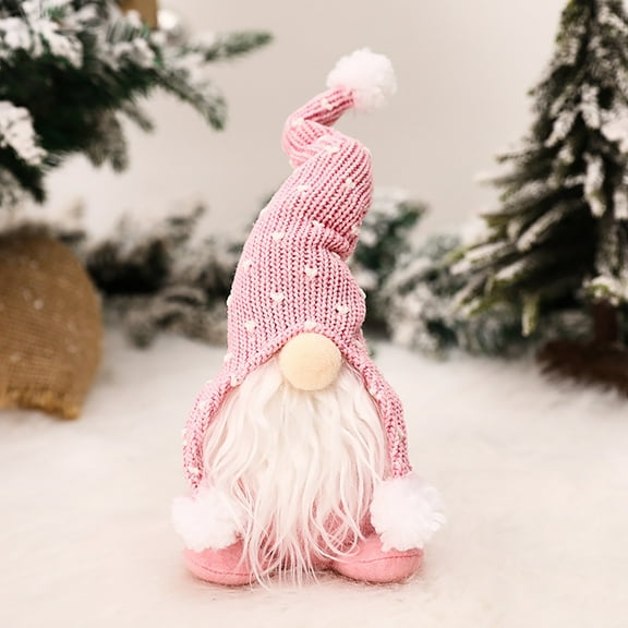 Pink Scandinavian Gnome Plush Doll, Handmade Swedish Tomte Elf, Soft Knitted Christmas Decoration for Home or Office, Cute Nordic Santa Figurine Ornament