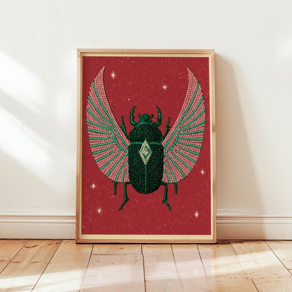 Pink Scarab Beetle Poster, Jewel Insect Print, Paper Wall Art, Poster Only