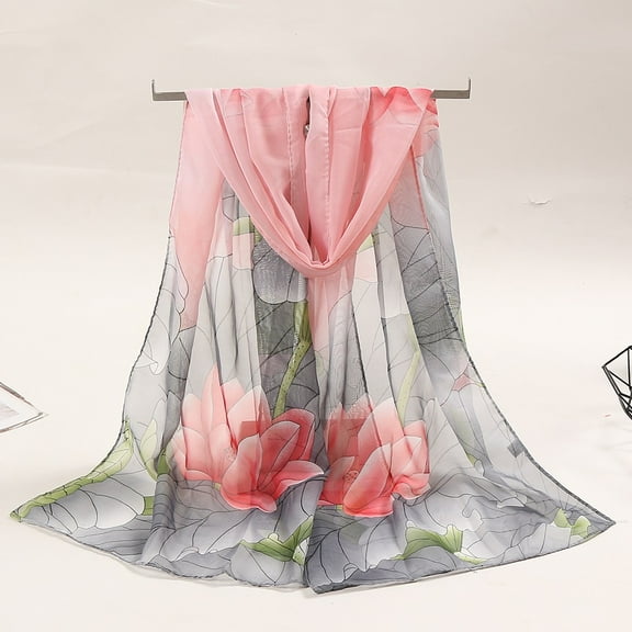 Pink Scarf 160*50cm Women Flower Print Long Soft Wrap Scarf Simulation Silk Shawl Scarves