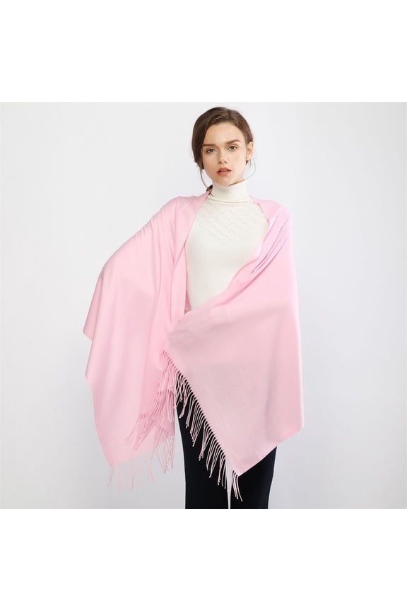 Pink Scarf Women Pashmina Scarf Soft Solid Plain Shawl Wrap Fashion Warm Neck with Fringes