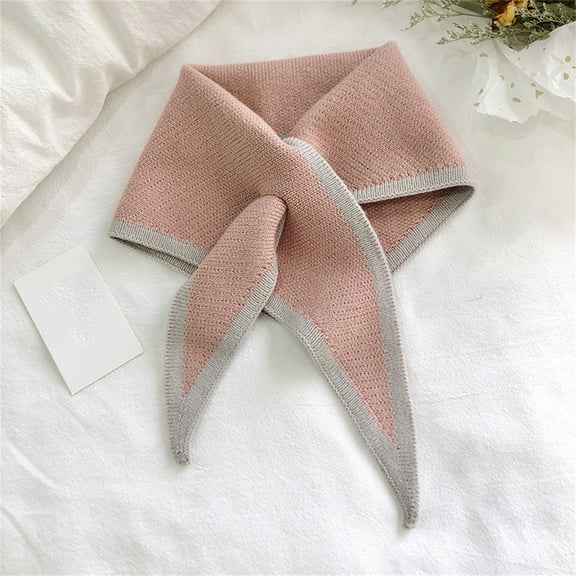 Pink Scarf Women Scarf Contrast Color Autumn Winter Simple Knitting Collar Scarf for Outdoor