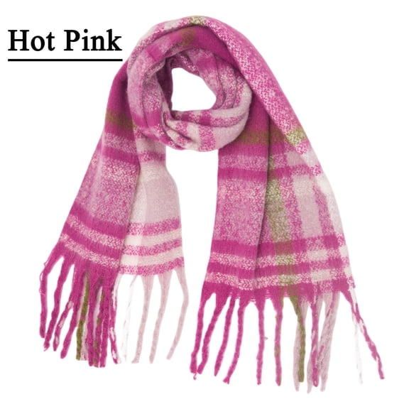Pink Scarf for Women Thermal Scarf for Women Fall Winter Scarf Classic Tassel Plaid Scarf Warm Soft Chunky Large Blanket Wrap Shawl Scarves 1 Pack Warm Scarf on Sale Clearance