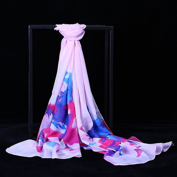 Pink Scarf for Women Flower Printed Chiffon Silk Scarf and Long Ladies Scarf Shawl Dual-use on Sale Clearance