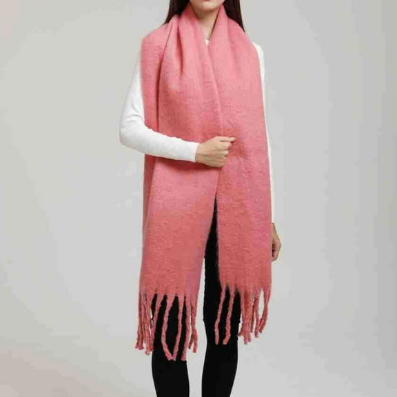 Pink Scarfs Scarf Popular Thickened Warm Scarf with Tassel Shawl for Women