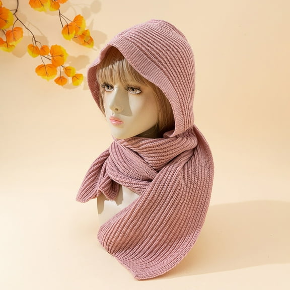 Pink Scarfs Scarf Winter Womens Thick Warm Knit Hooded Scarf Pullover Headscarf Hoodie Hat Muslim Women Woolen Hooded Hat Scarf Wrap Shawl Crochet Knit Neckwarmer