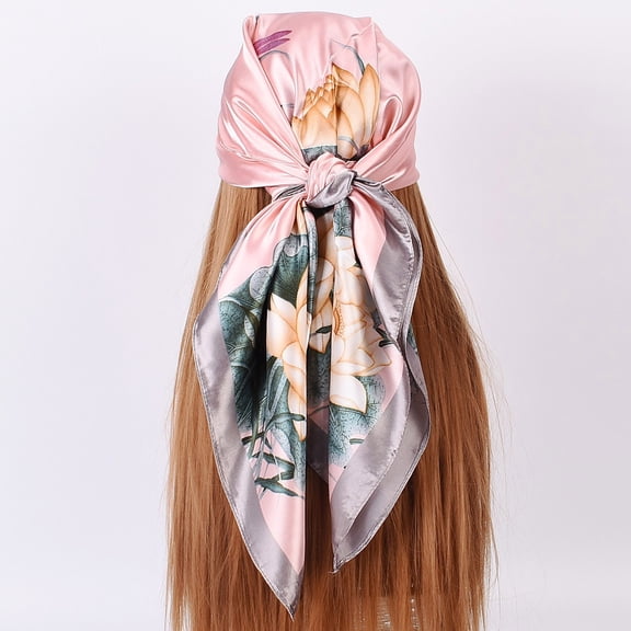 Pink Scarfs Scarf Women Headband Scarves Silk Feeling Flowers Printed Square Scarf Bandanas