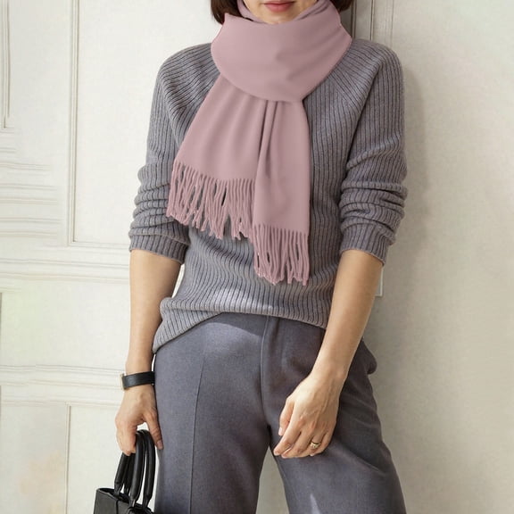 Pink Scarfs Scarf Women's Solid Color Scarves for Autumn and Winter with A Versatile Like Feel Tassels Style Warm and Suitable As A Neck Warmer