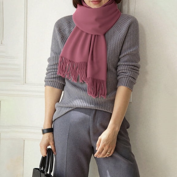 Pink Scarfs Scarf Women's Solid Color Scarves for Autumn and Winter with A Versatile Like Feel Tassels Style Warm and Suitable As A Neck Warmer