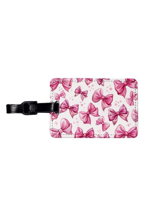 Pink Scattered Coquette Bows Watercolor Faux Leather Travel Luggage Tag